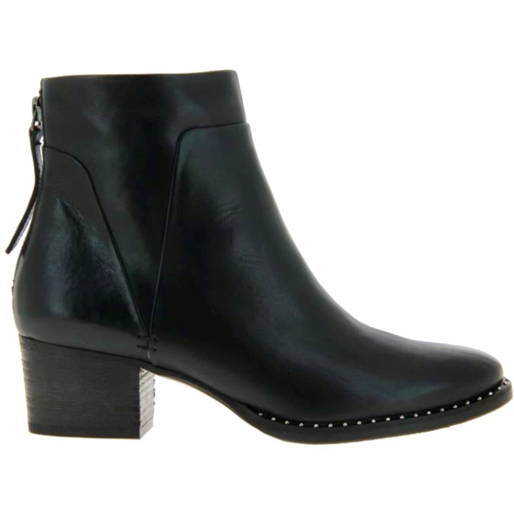 Paul Green Black Leather Studded Ankle Zip Boots